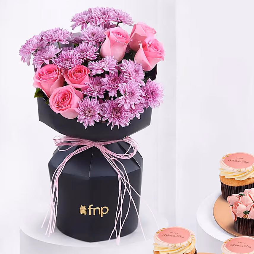 Roses and Daisy Ensemble with Cupcakes
