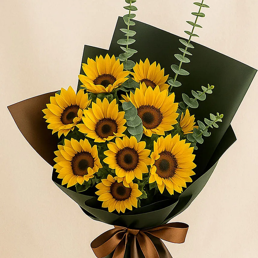 Charismatic Sunflowers Beautifully Tied Bouquet