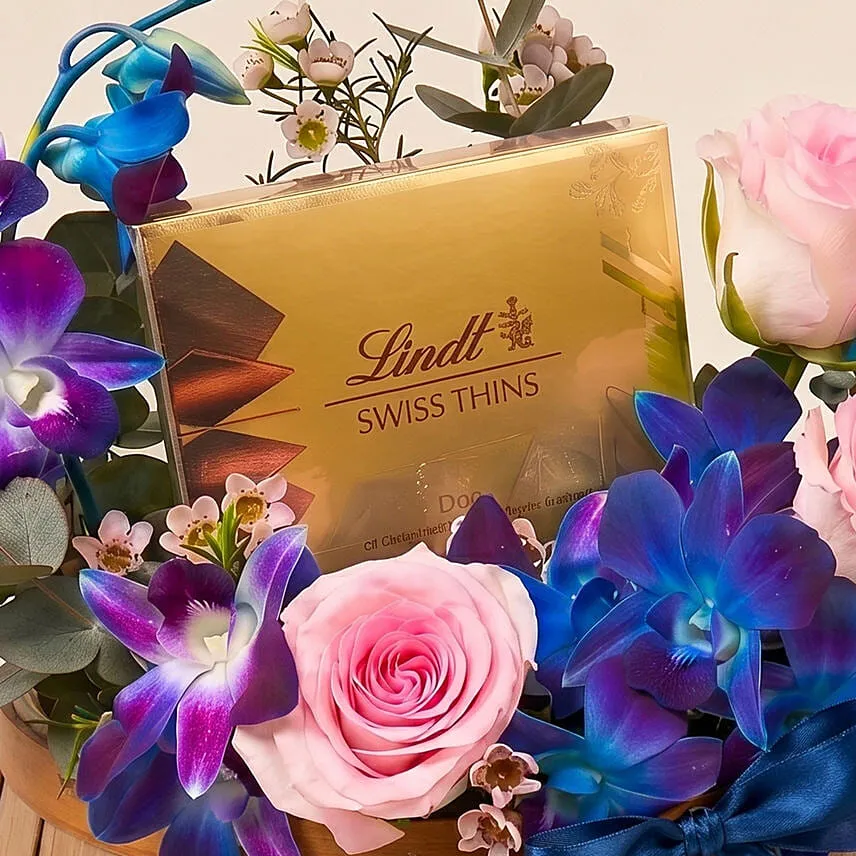 Lindt Swiss Chocolate And Flowers Basket