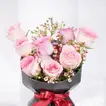 Lovers Bloom: Elegant 8 Pink Roses Bouquet with Wax Flower