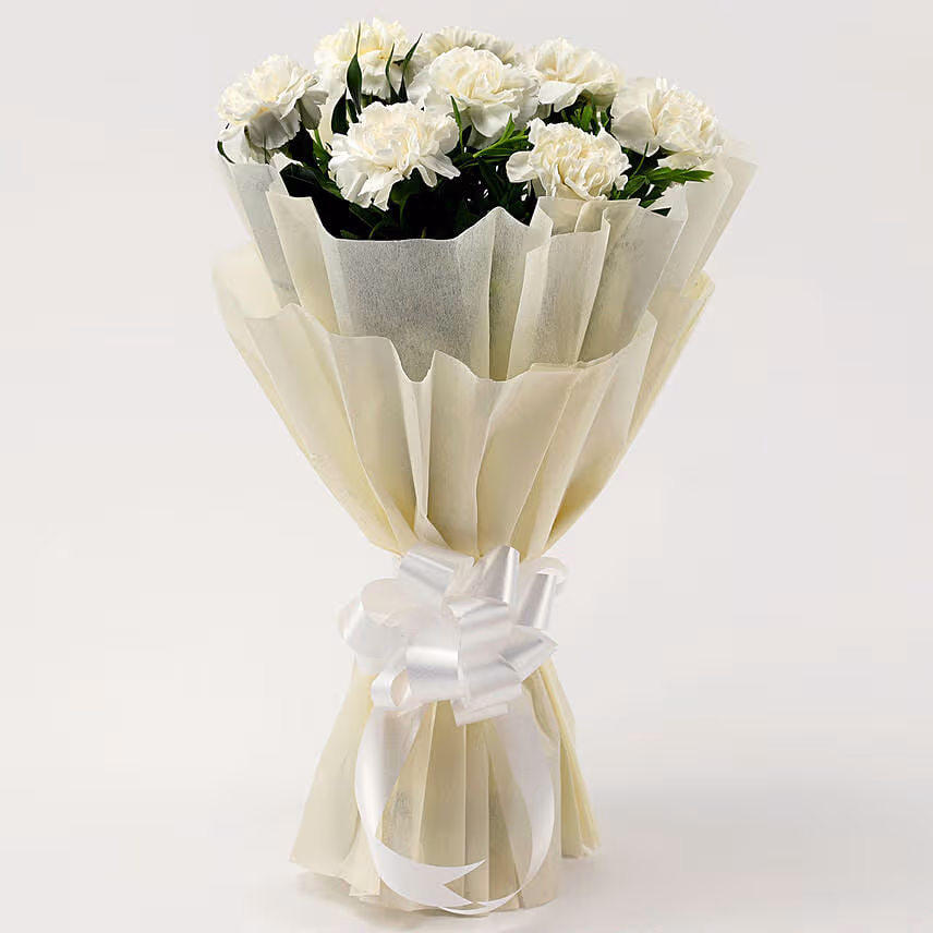 8 White Carnations Bouquet