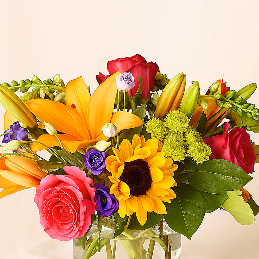 Heavenly Mixed Flowers In Glass Vase
