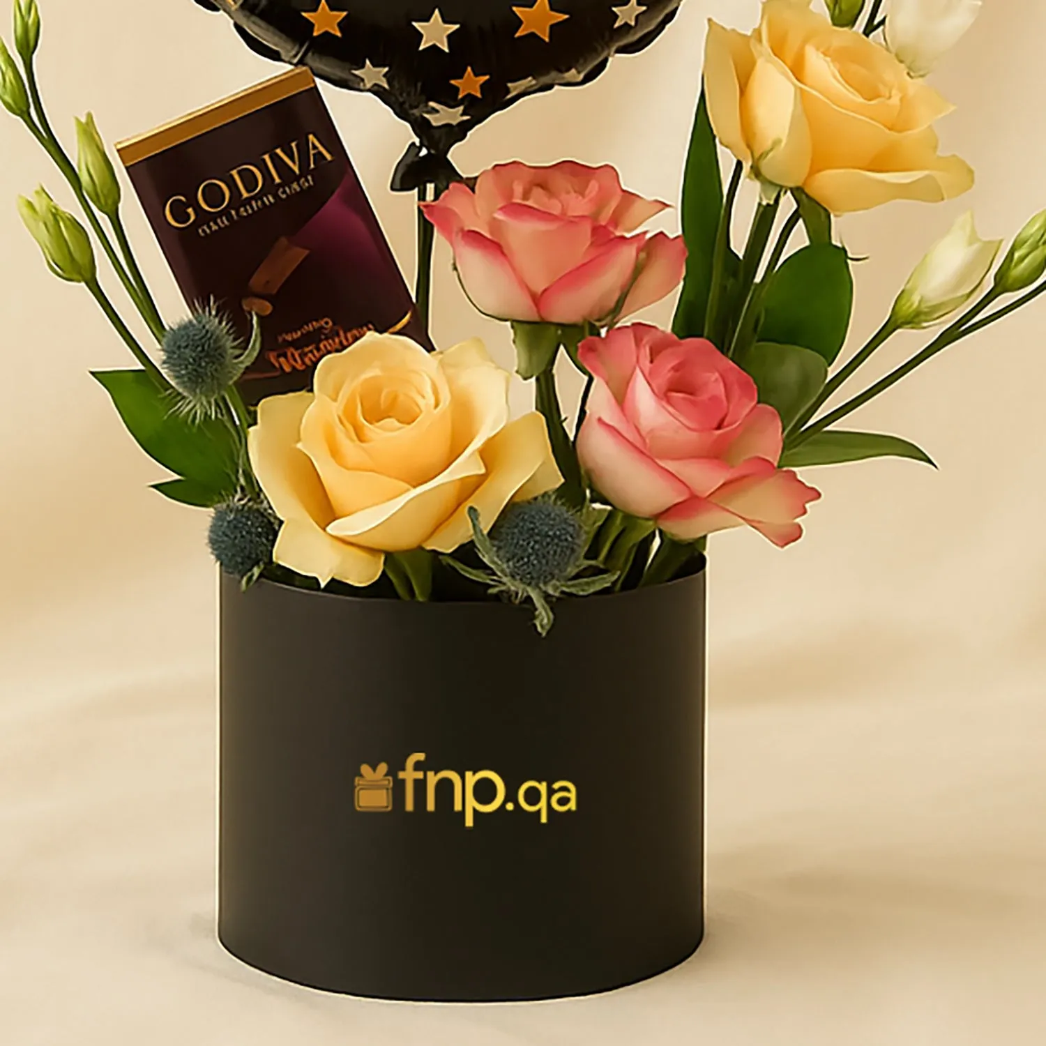 Elegant Graduation Rose Box with Godiva Chocolate and Balloon