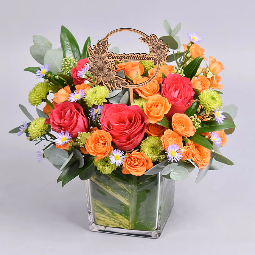 Congratulations Flowers Vase with Balloon