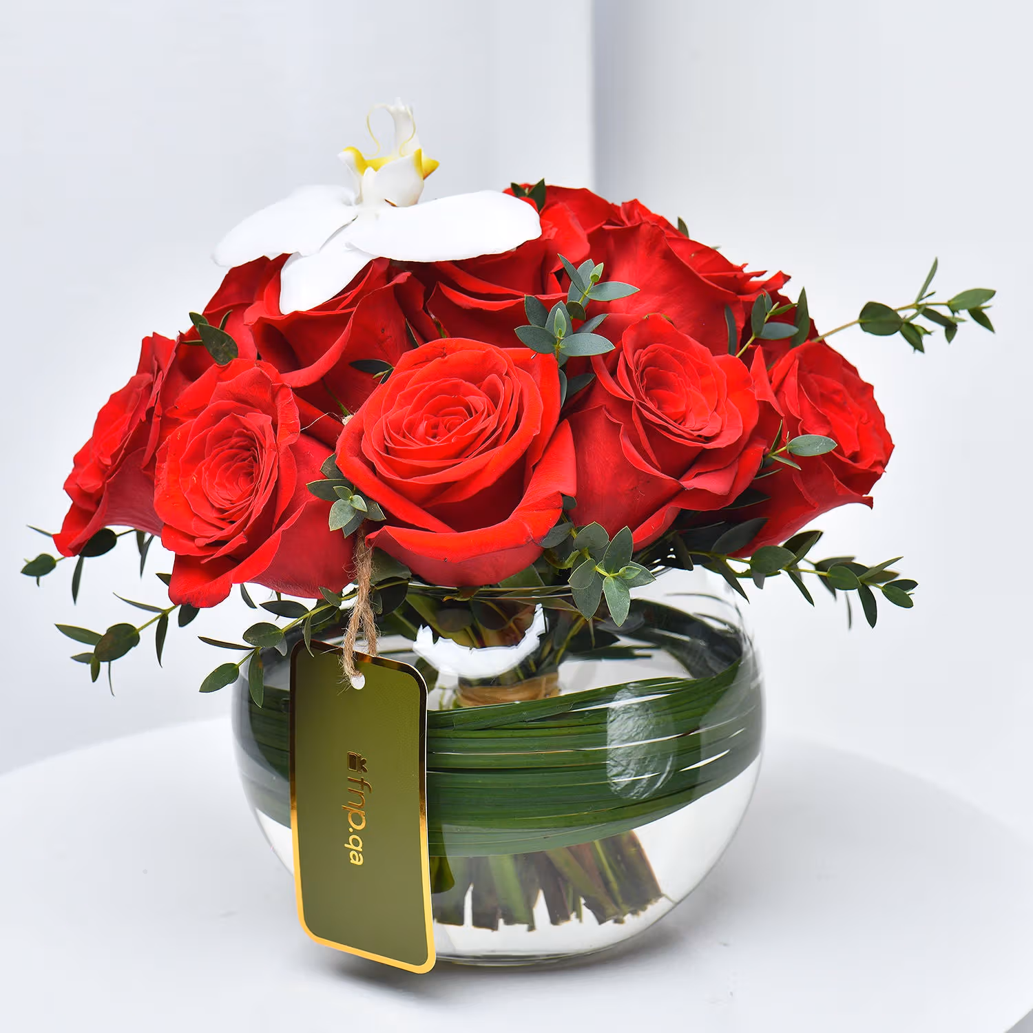 Elegant Poetic Ode to Love: Red Roses and White Orchid Arrangement
