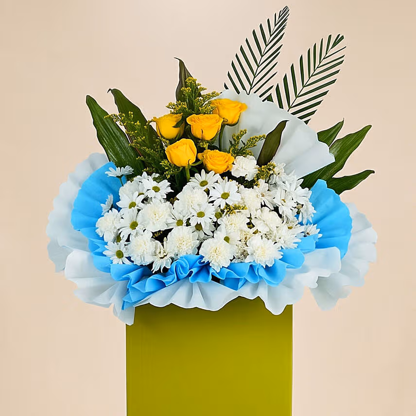 Peaceful Condolence Mixed Flowers Green Stand