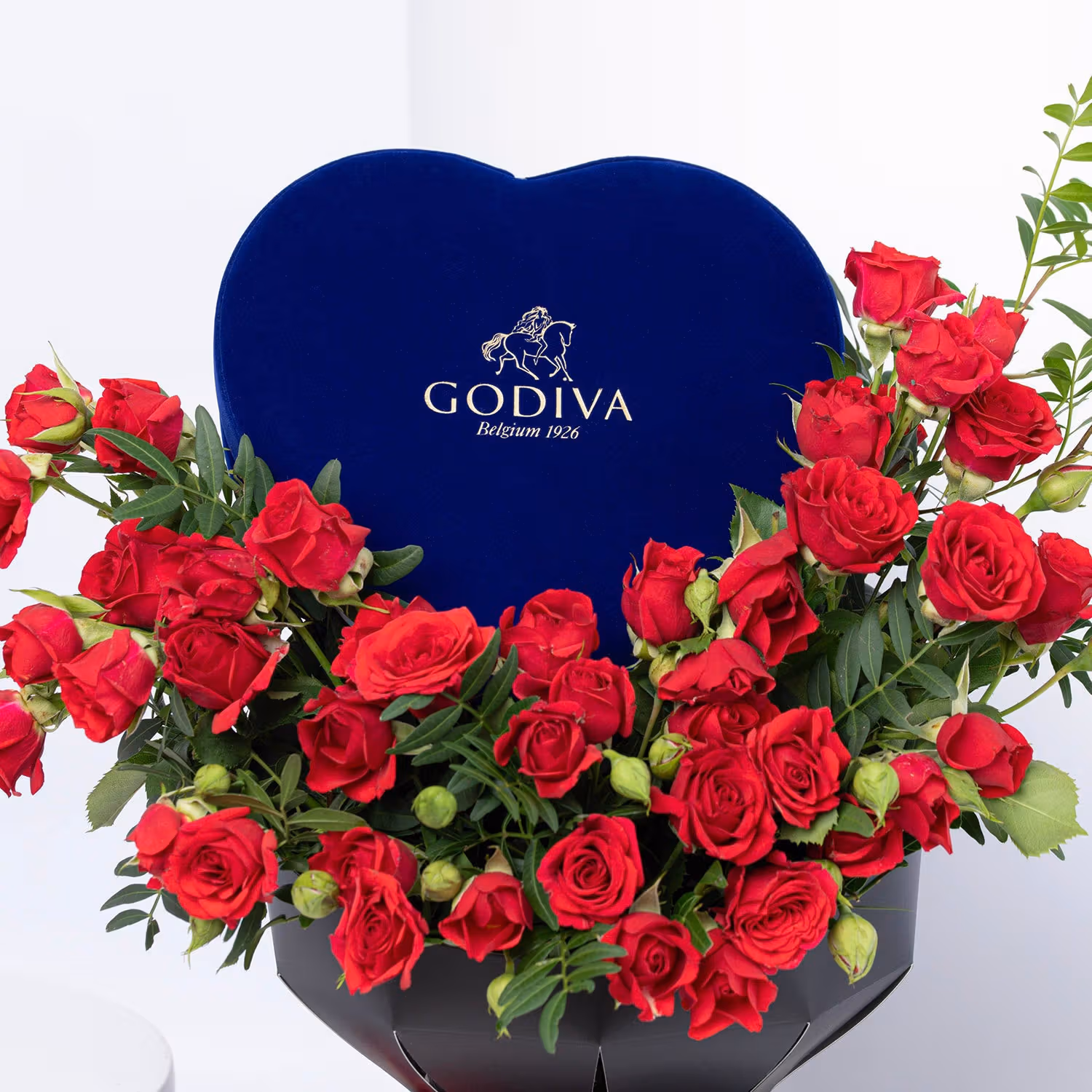 Exquisite Luxury Heart Bouquet with Godiva Blue Gift Box