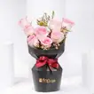 Lovers Bloom: Elegant 8 Pink Roses Bouquet with Wax Flower
