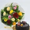 Elegant Bouquet of Multicolor Roses with Decadent Chocolate Fudge Cake