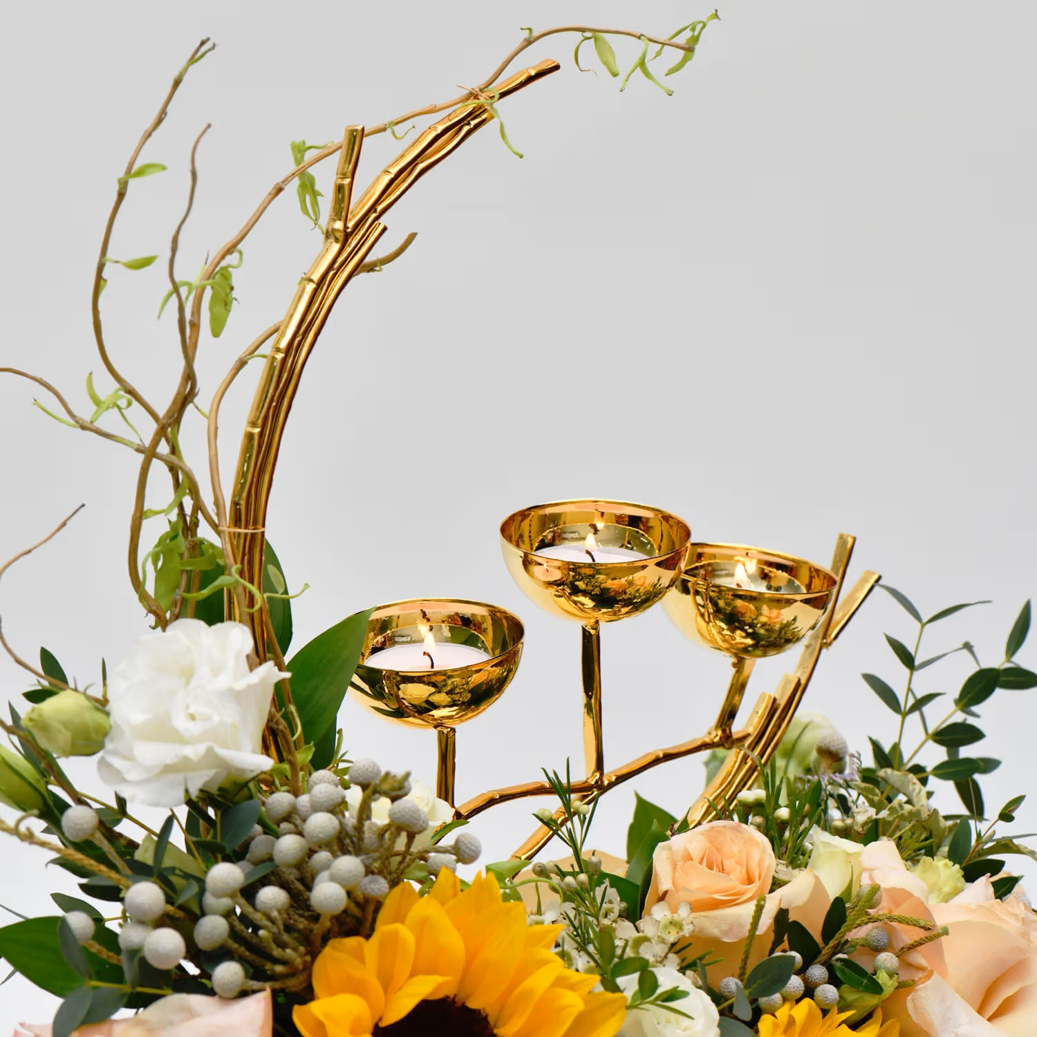 Mix Flowers in Fish Bowl with Candle Holder