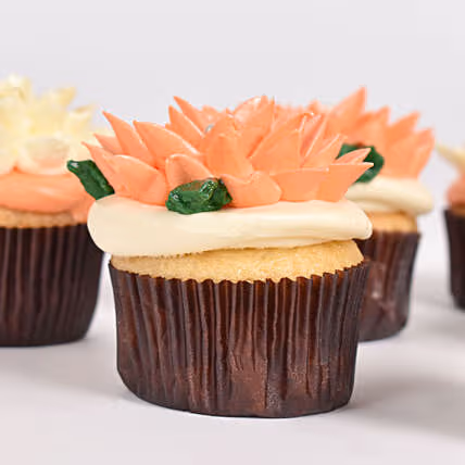 Exquisite Flower Bouquet Cupcakes - Set of 6 Vanilla Delights