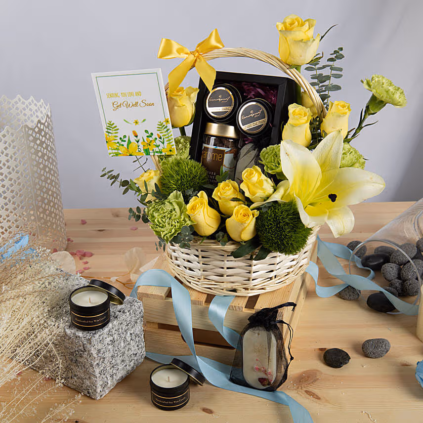 Get Well Soon Flowers and Care Basket