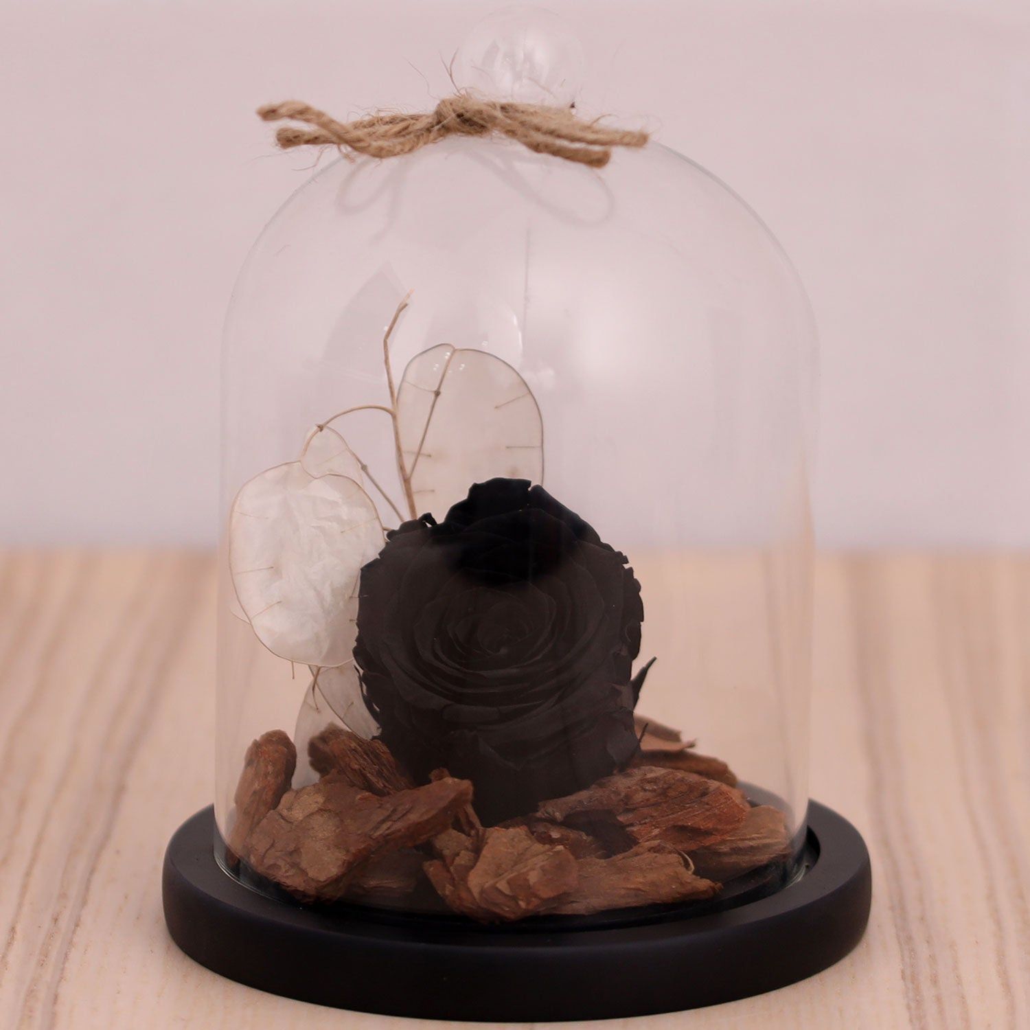 Elegant Black Forever Rose in Premium Glass Dome with Wooden Base
