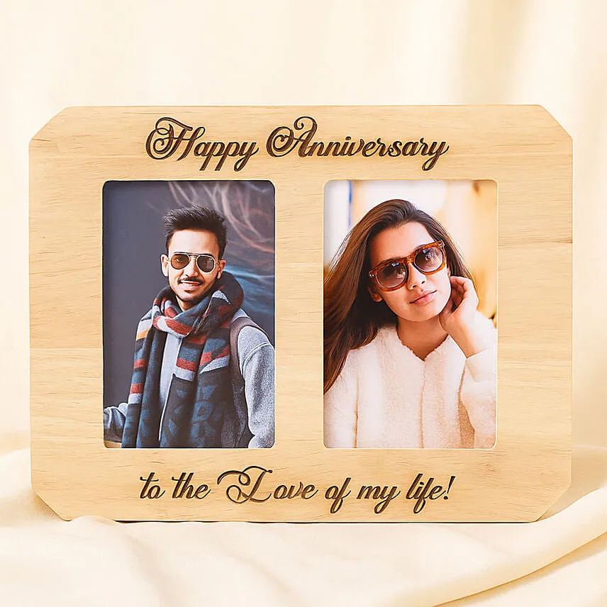 personalised happy anniversary wooden photo frame