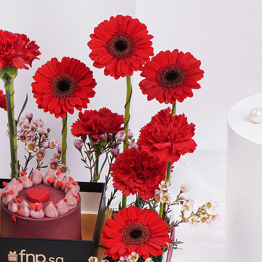 Valentine's Day Cake & Flower Arrangement