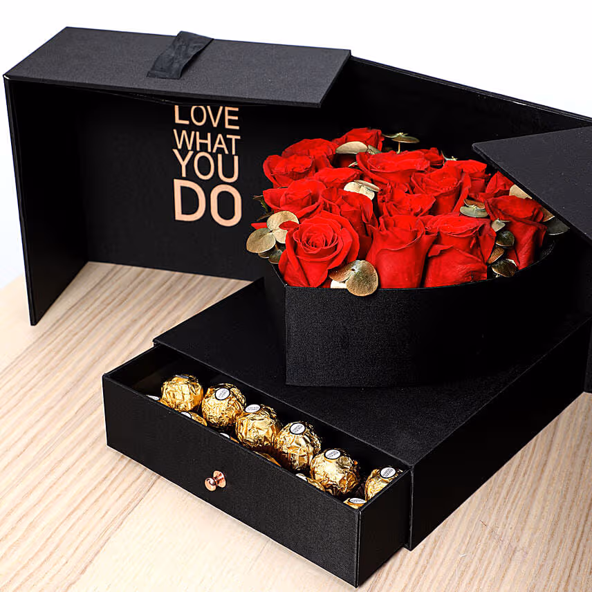 Designer Roses And Chocolate Box With I Love You Table Top For Valentines