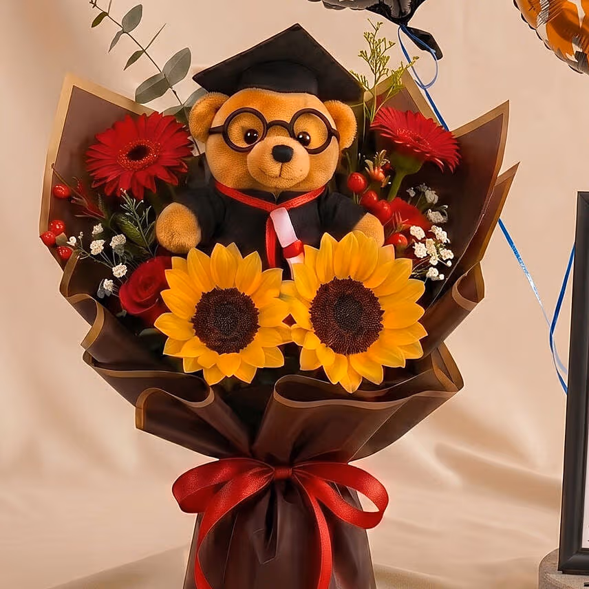 Graduation News Flash Photo Frame & Flowers