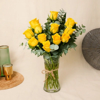 Morning Smiles Yellow Rose Vase