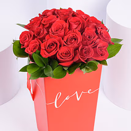 Romantic Red Rose Bouquet in Elegant Love Box