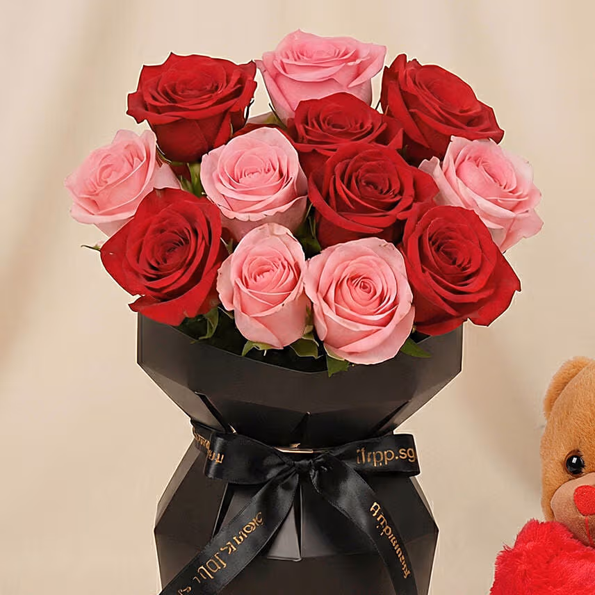 Roses Blush for Valentines With Teddy