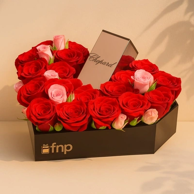 Luxurious Chopard Giftbox with Red Roses and Rose Malaki Perfume