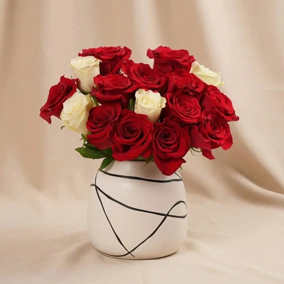 Elegant Valentine Floral Arrangement in Artistic Ceramic Vase - Arrangement
