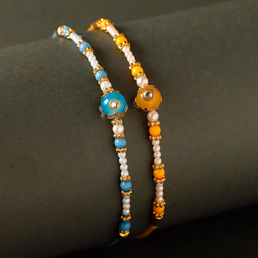 Sneh Vibrant Pearl Rakhis & Ferrero Rocher Box