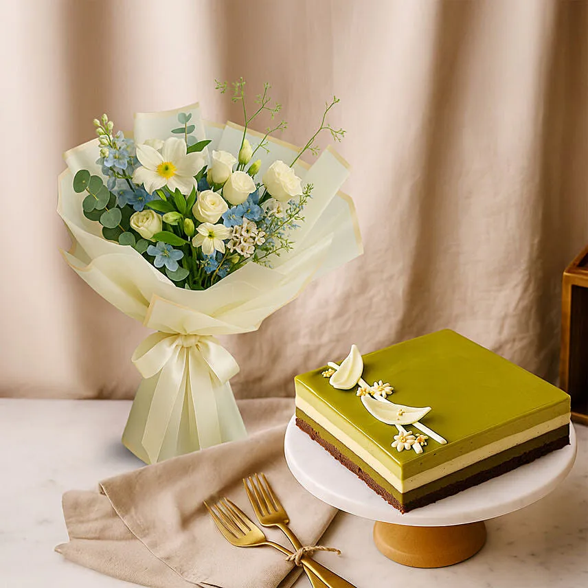 Dubai Chocolate Cake and Floral Expression Bundle