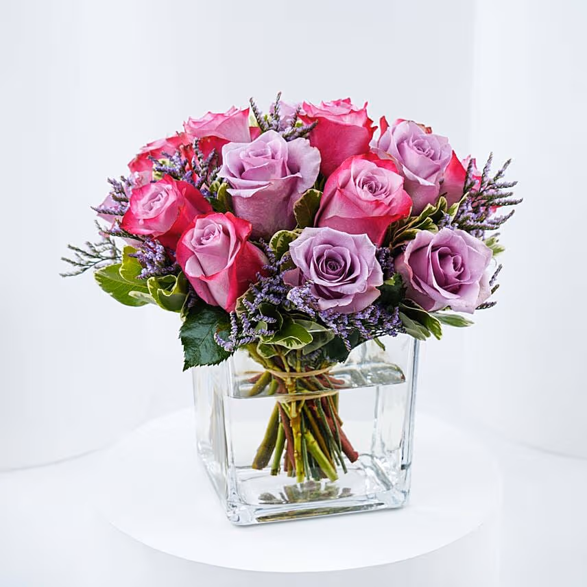 Royal Purple Roses Vase & Half Kg Fruit Cake