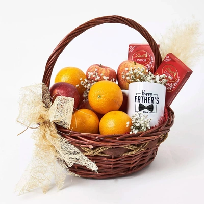 Deluxe Fruit & Chocolate Gift Basket with Father's Day Mug