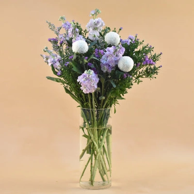 Mixed Flowers Cylindrical Glass Vase