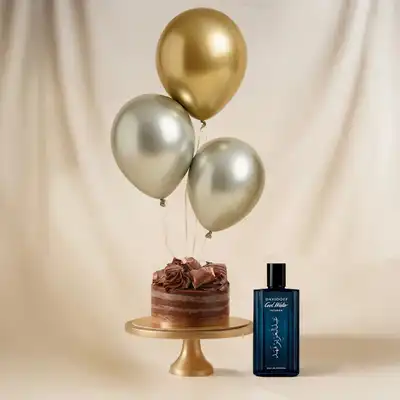 Name Customized Davidoff Cool Water Intense For Him - With Cake n Balloons