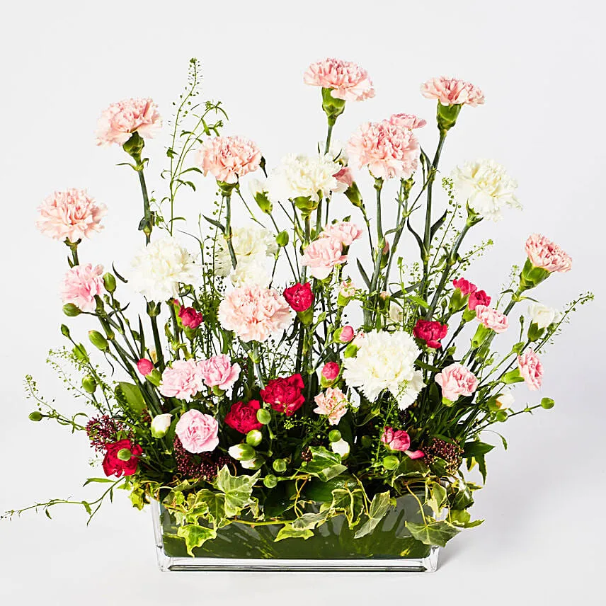 Exclusive Mixed Carnations Glass Vase Arrangement
