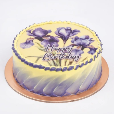 Elegant Iris Flower Chocolate Birthday Cake