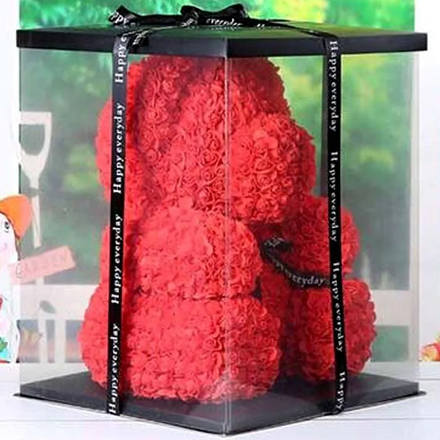 Artificial Roses Red Teddy Bear With I Love You Table Top For Valentine