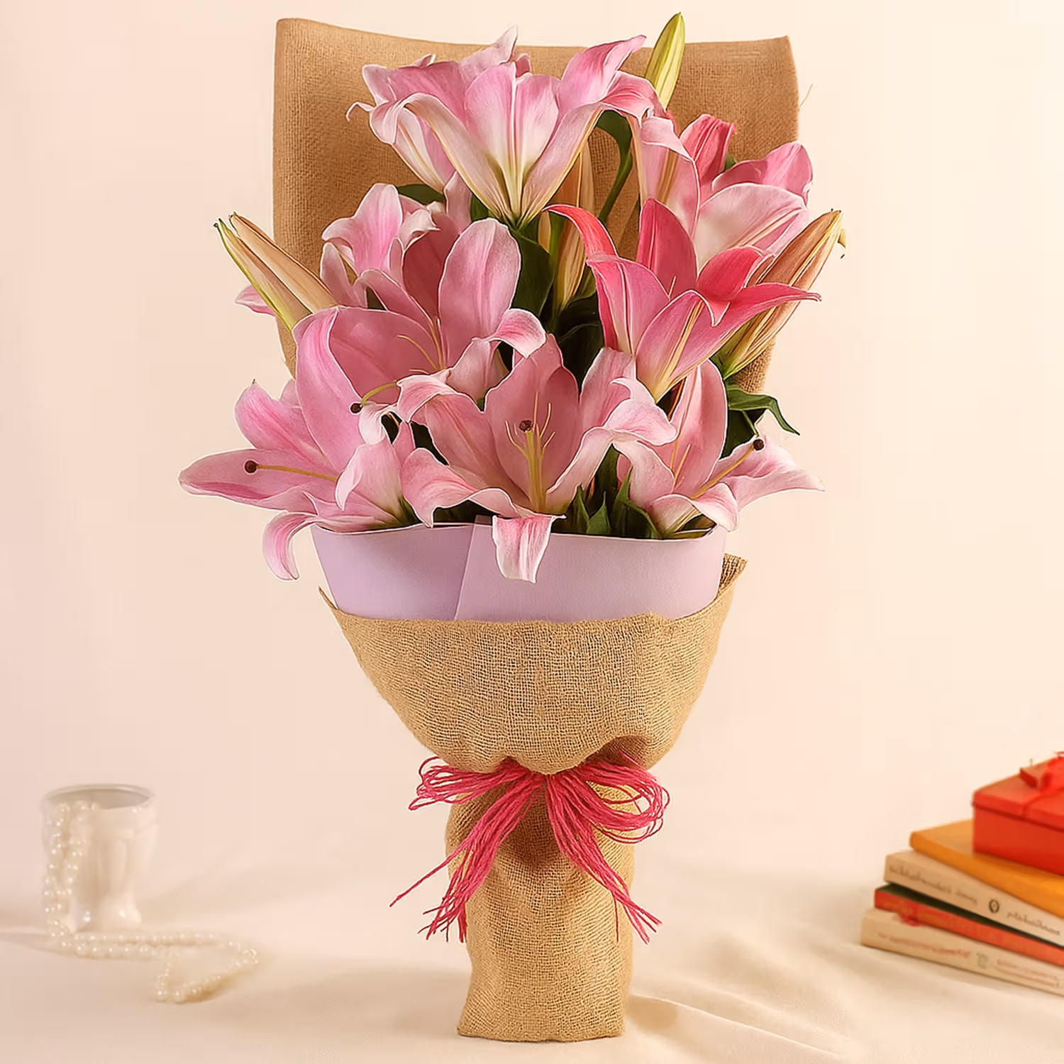 5 Oriental Pink Lilies Bunch
