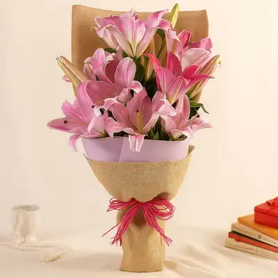 5 Oriental Pink Lilies Bunch