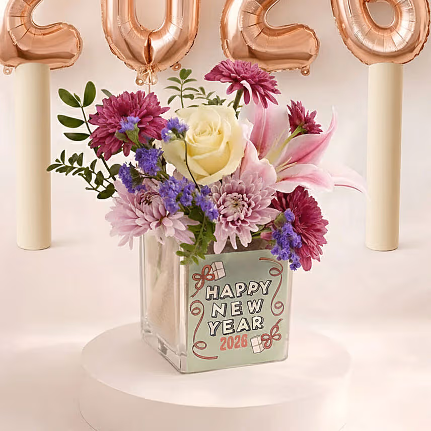 New Year Floral Arrangement with 2026 Balloon Bundle