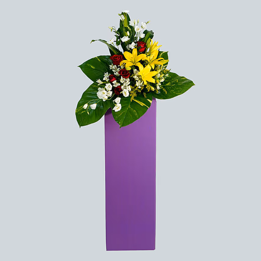 Magnificent Mixed Flowers Purple Cardboard Stand