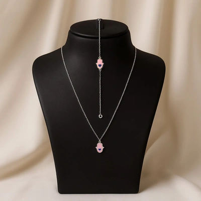 Elegant Hamsa Heart Necklace & Bracelet Set | Pink Edition