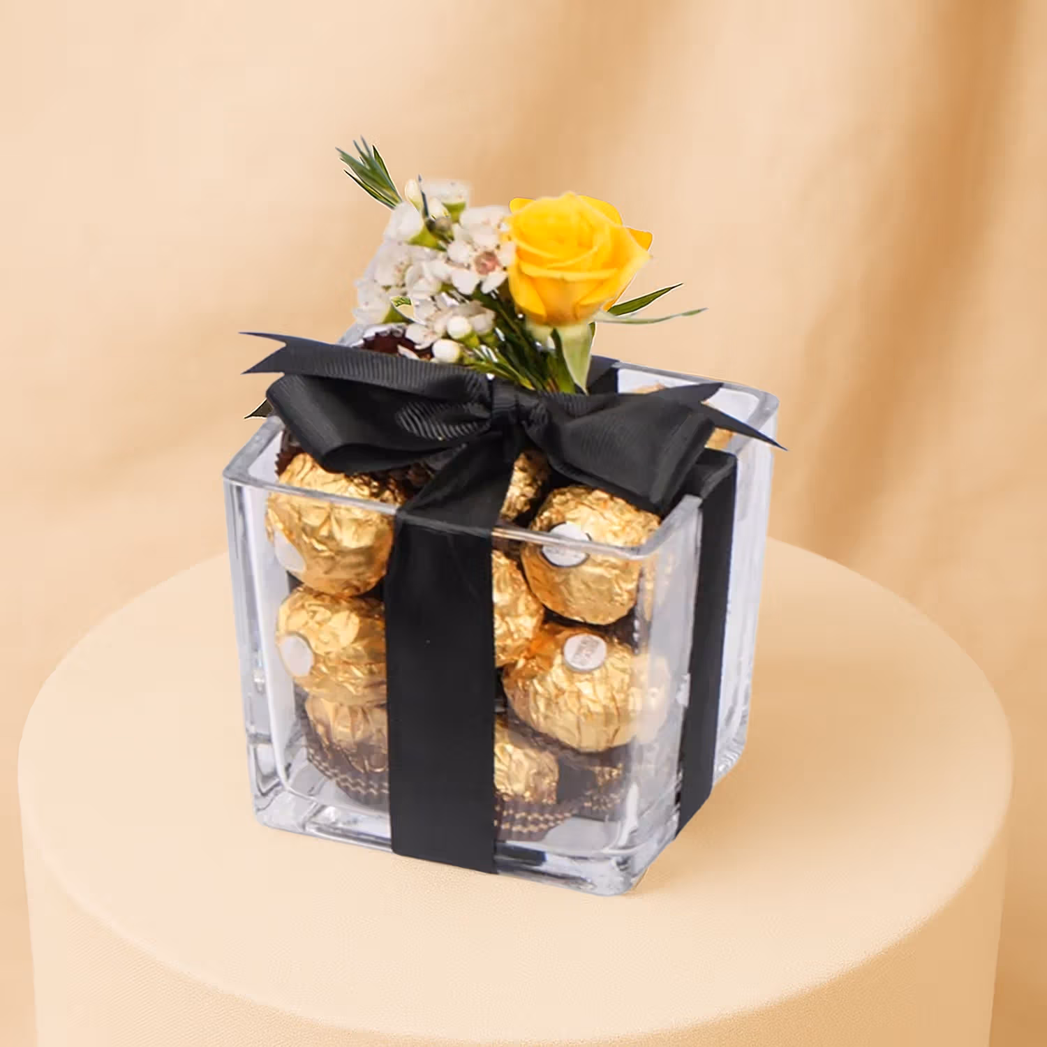 Elegant Yellow & Orange Rose Bouquet with Ferrero Rocher Chocolate Gift Set