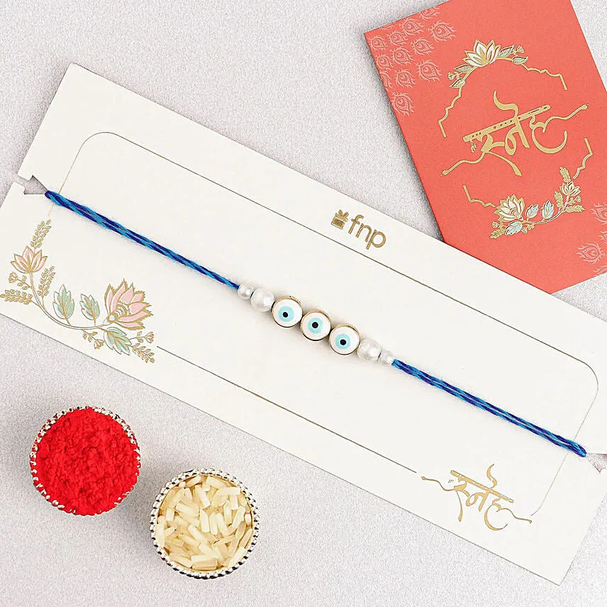 Simplistic Blue Evil Eye Rakhi N Ferrero Delights