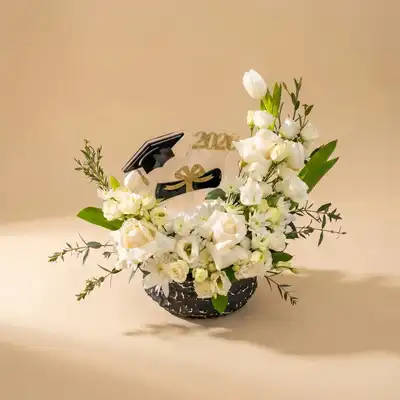 Elegant Golden Graduation Bloom Bowl Arrangement