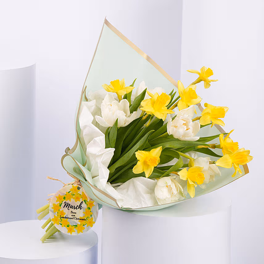 Daffodils and Tulips Birthday Flower Hand Bouquet