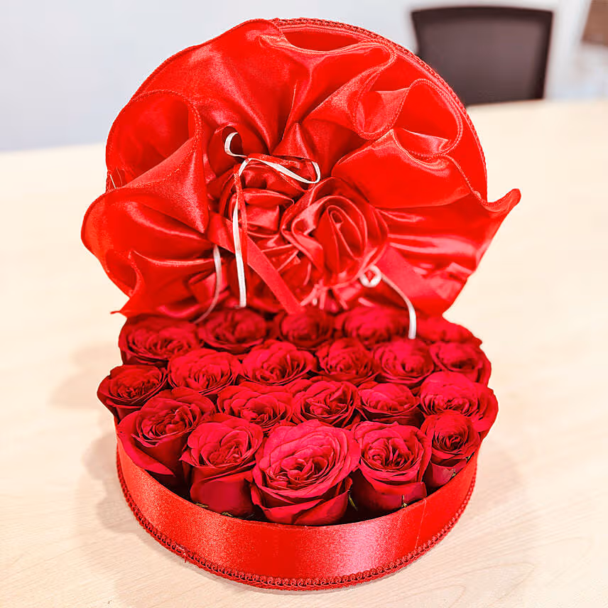 88 Red Roses in Red Round Box