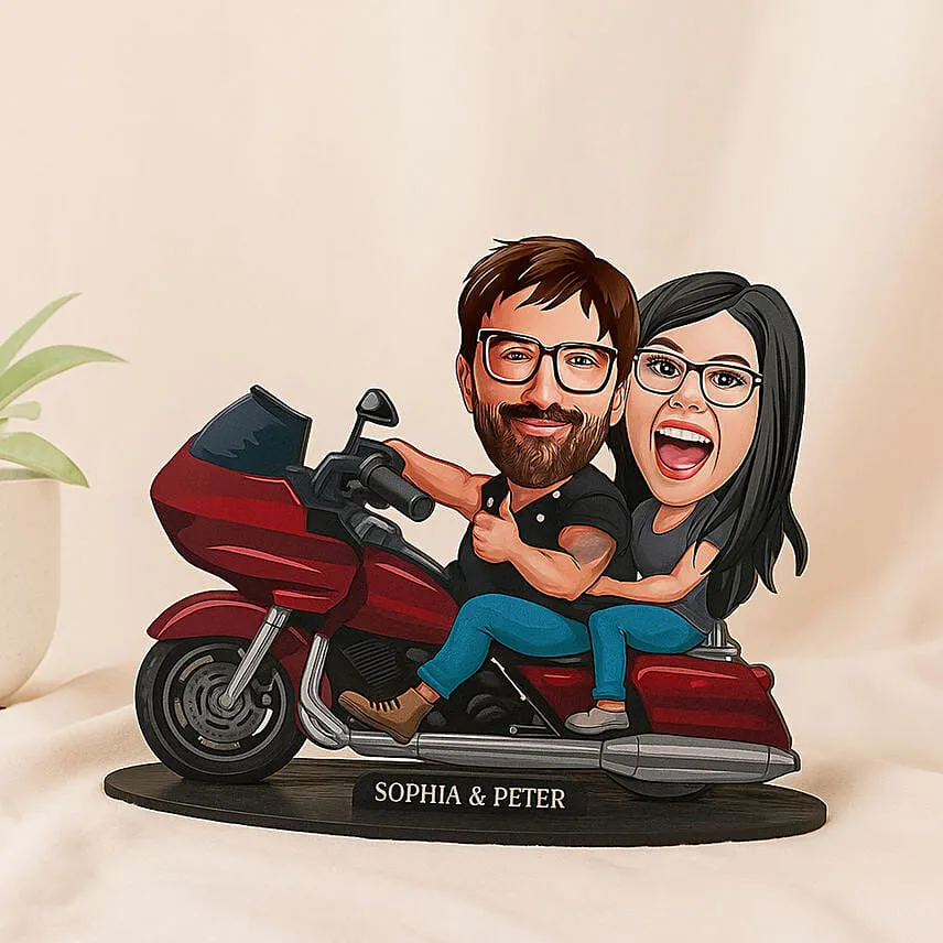 Custom Couple on Motorcycle Caricature Art