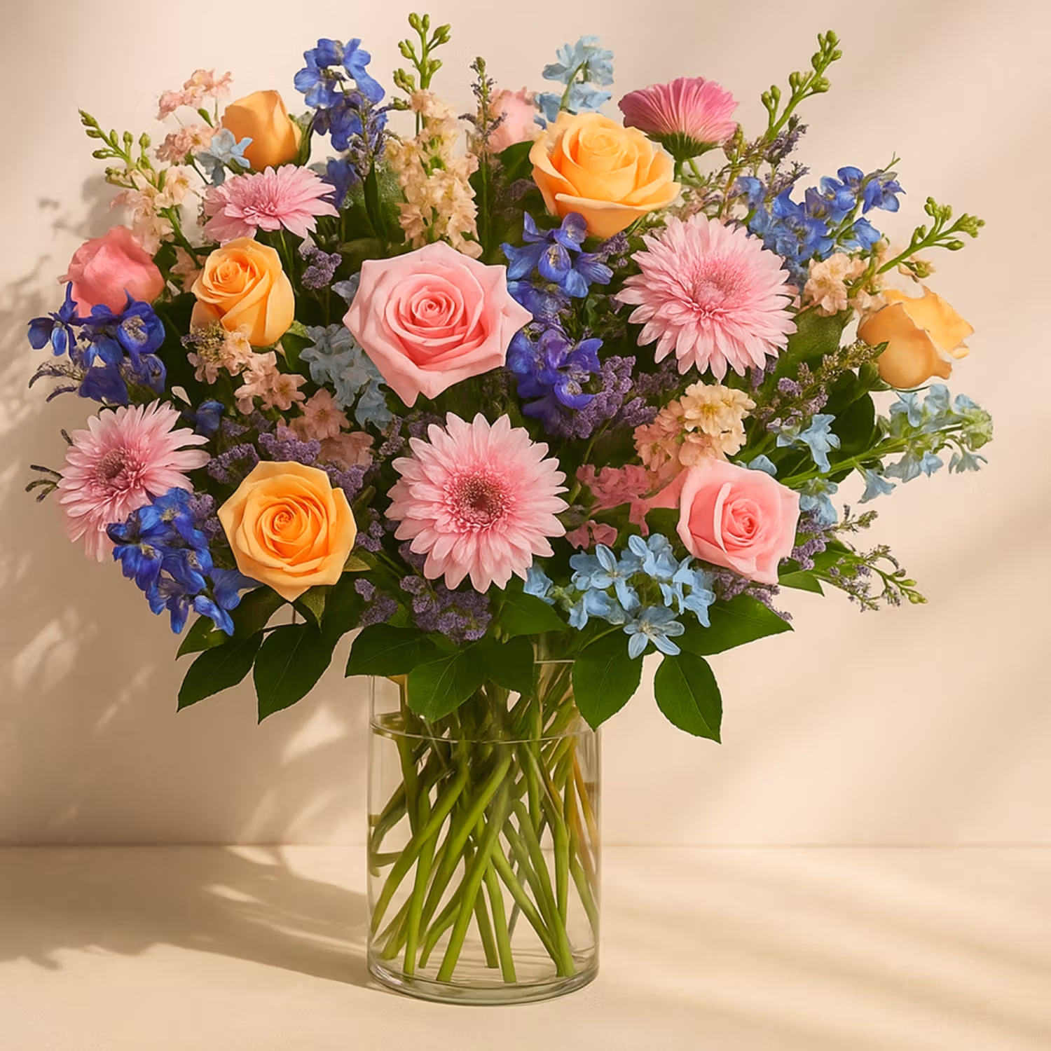 Exquisite Bouquet of Vibrant Flowers in Glass Vase