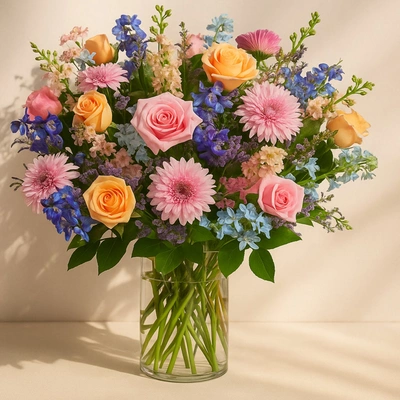 Exquisite Bouquet of Vibrant Flowers in Glass Vase