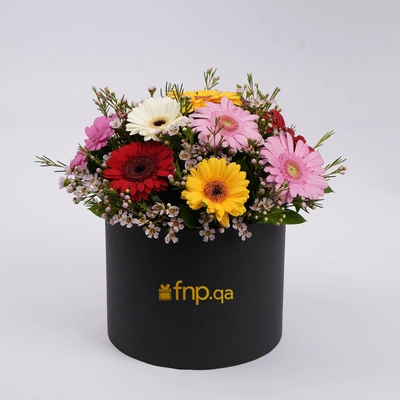 Elegant Mixed Color Gerberas in a Luxury Flower Box - Arrangement
