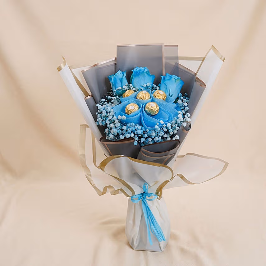 Blue Roses and Rochers Bouquet